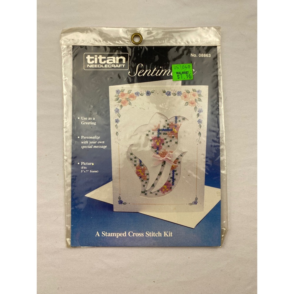 Titan Needlecraft Sentiments Stamped Cross Stitch Kit 08863 Vintage 1989‎ Floral
